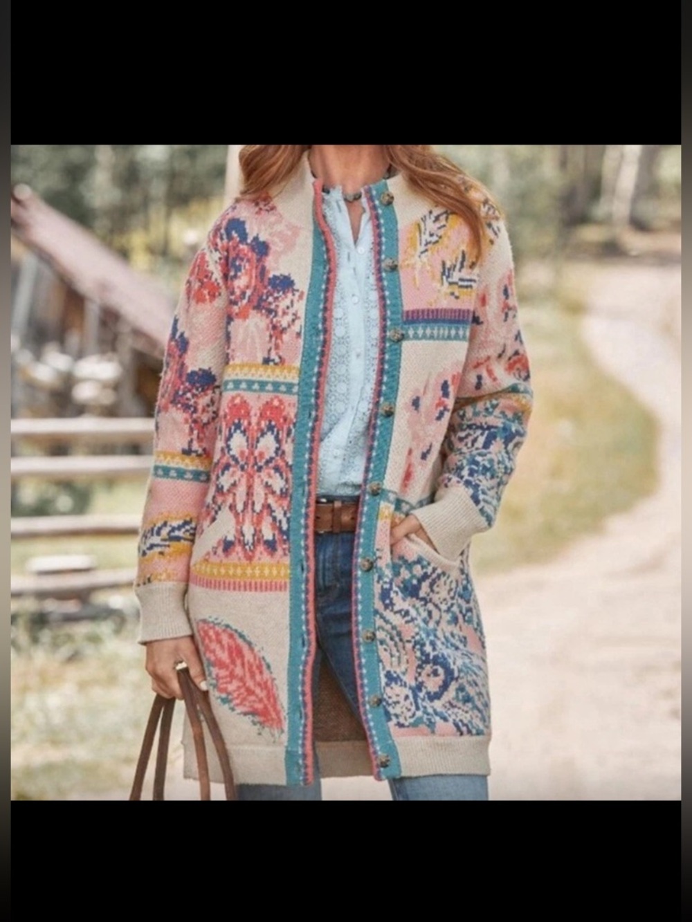 Sundance long patchwork cardigan sweater womens XL